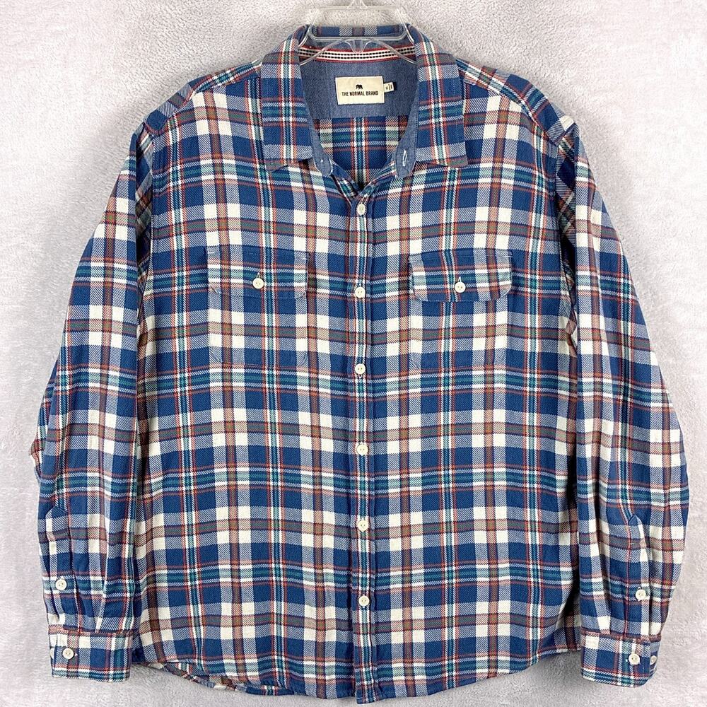 The Normal Brand Overshirt Mens XL Blue Plaid Flannel Preppy Outdoors Huckberry